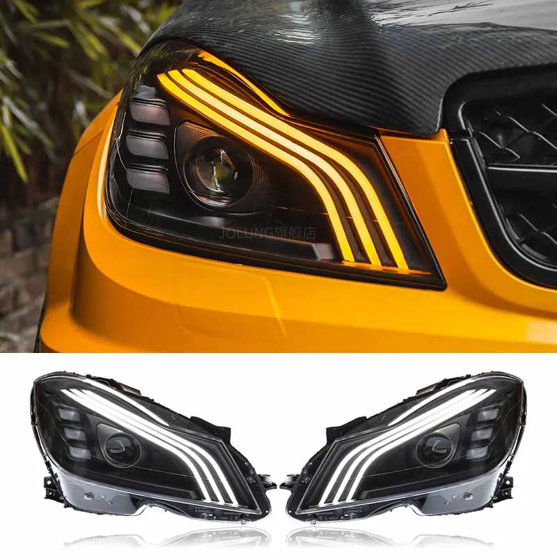 

fit for Mercedes-Benz w204 modified LED headlight assembly 11-14 C-class C180C200 lens daily running light Dynamic Turn Signals