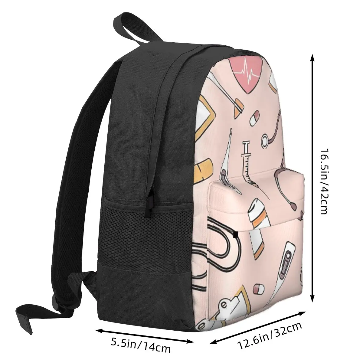 Nurse Fabric Pink Nursing Pattern Nurse Student Backpack School Bag Hiking Travel Daypack for Boys Girls Bookbag Shoulder Bags