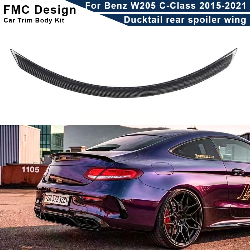 ED1 Style Carbon Fiber Duck Tail Rear Spoiler Wing Racing Trunk Wing Separator for Mercedes Benz W205 C-Class C63 2015-2021