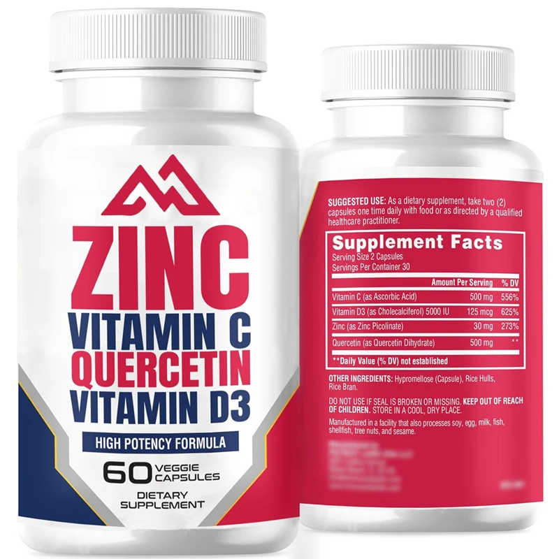 

Zinc Quercetin 500mg Contains VitaminD and C Antioxidants Immune Support Contains Gluten,Soybeans,and Dairy Products 60 capsules