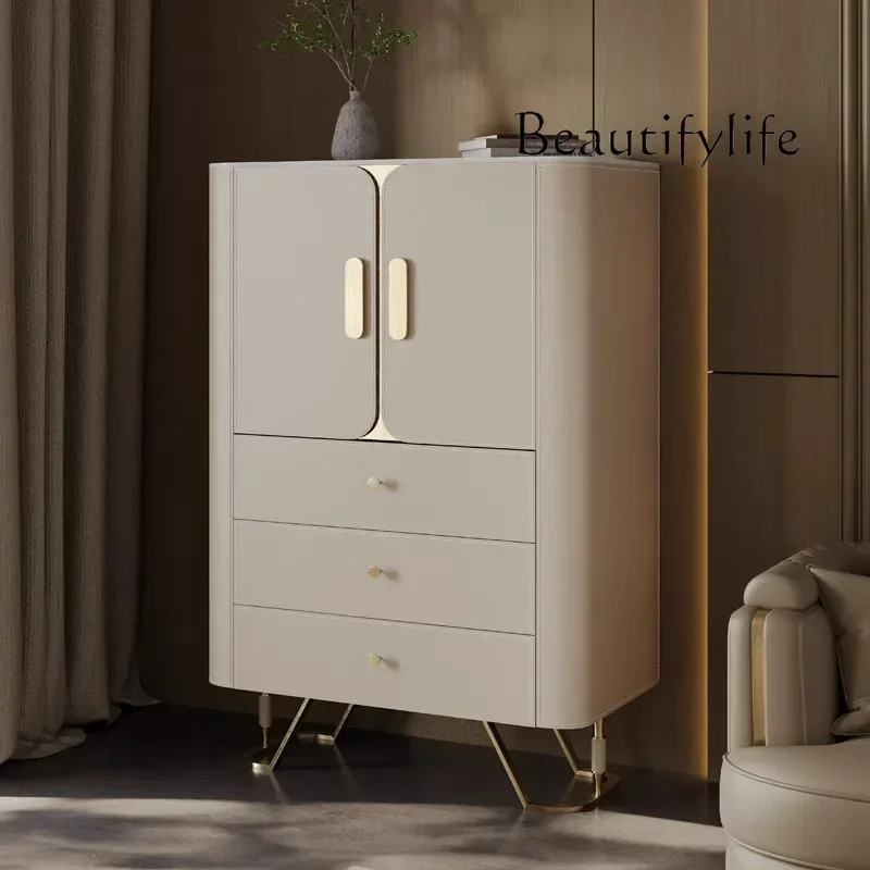 N40 Light luxury sofa side cabinet simple modern home living room rock slab side dining side cabinet saddle leather locker