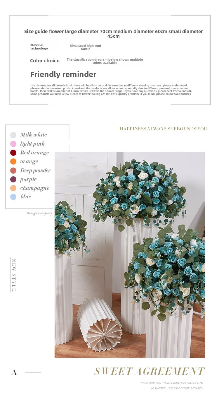30-80CM Großhandel Künstliche Rosenblütenkugel für Hochzeitsdekoration, Blumenleiste für geometrische Ständer, Schaufenster, Ausstellungen und Event-Dekoration – Detail 3