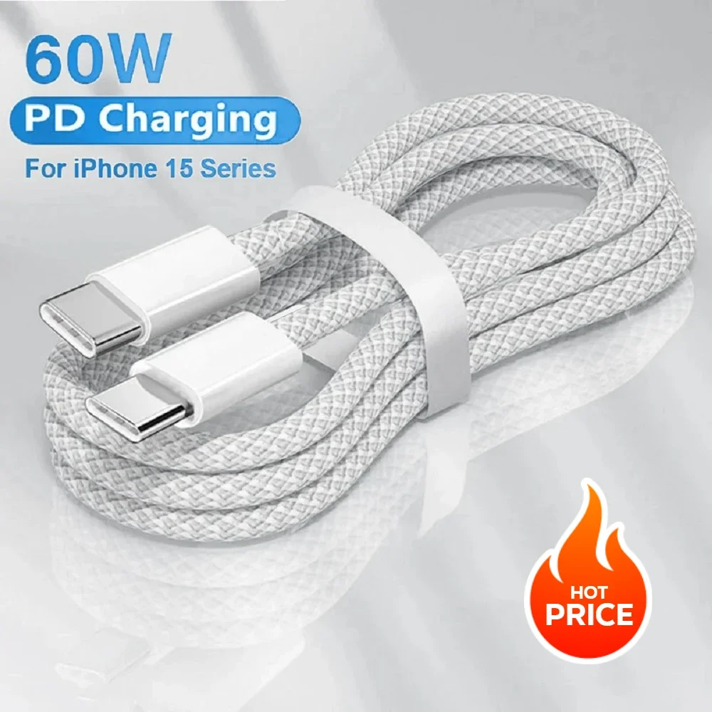 

Кабель для быстрой зарядки типа C, 60 Вт, PD, USB C, кабель для IPhone 15 16 17 Samsung S23 Huawei, телефоны Android, плетеный прочный зарядный шнур