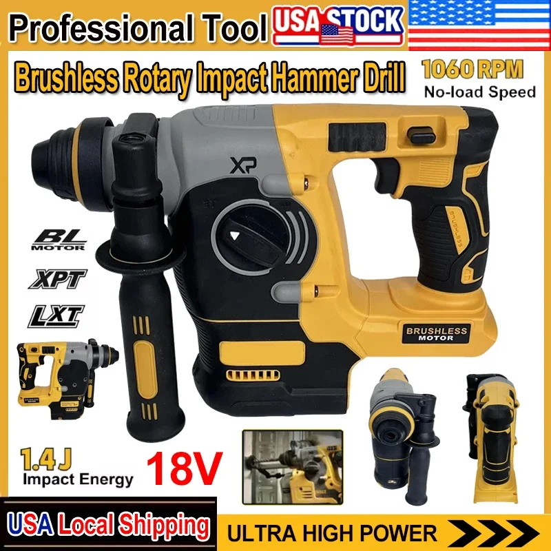 

Fit DeWALT Brushless Rotary Impact Hammer Drill Cordless 2 Modes SDS Metal Concrete Breaker Jackhammer Tools For 18V Battery