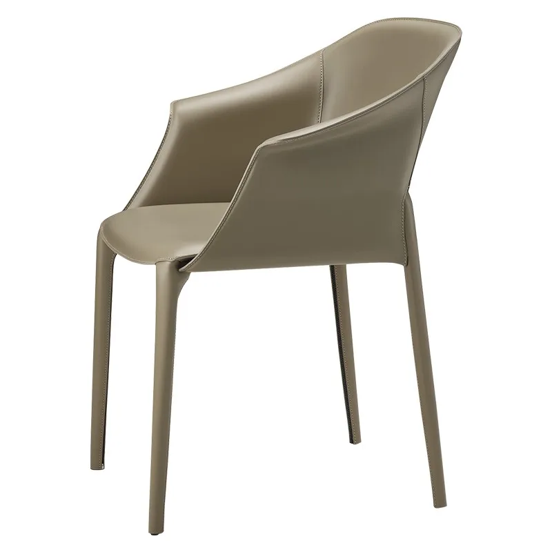 Italian Saddle Leather Dining Chair Armchair Minimalist Designer Home Backrest Office Meeting Chair High Quality Restaurant