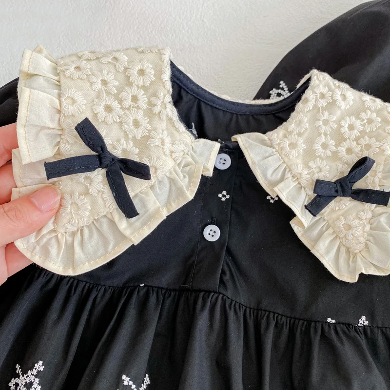 Vêtements d\'automne et de printemps pour bébés filles, combinaison à manches longues en coton brodé pour nouveau-nés