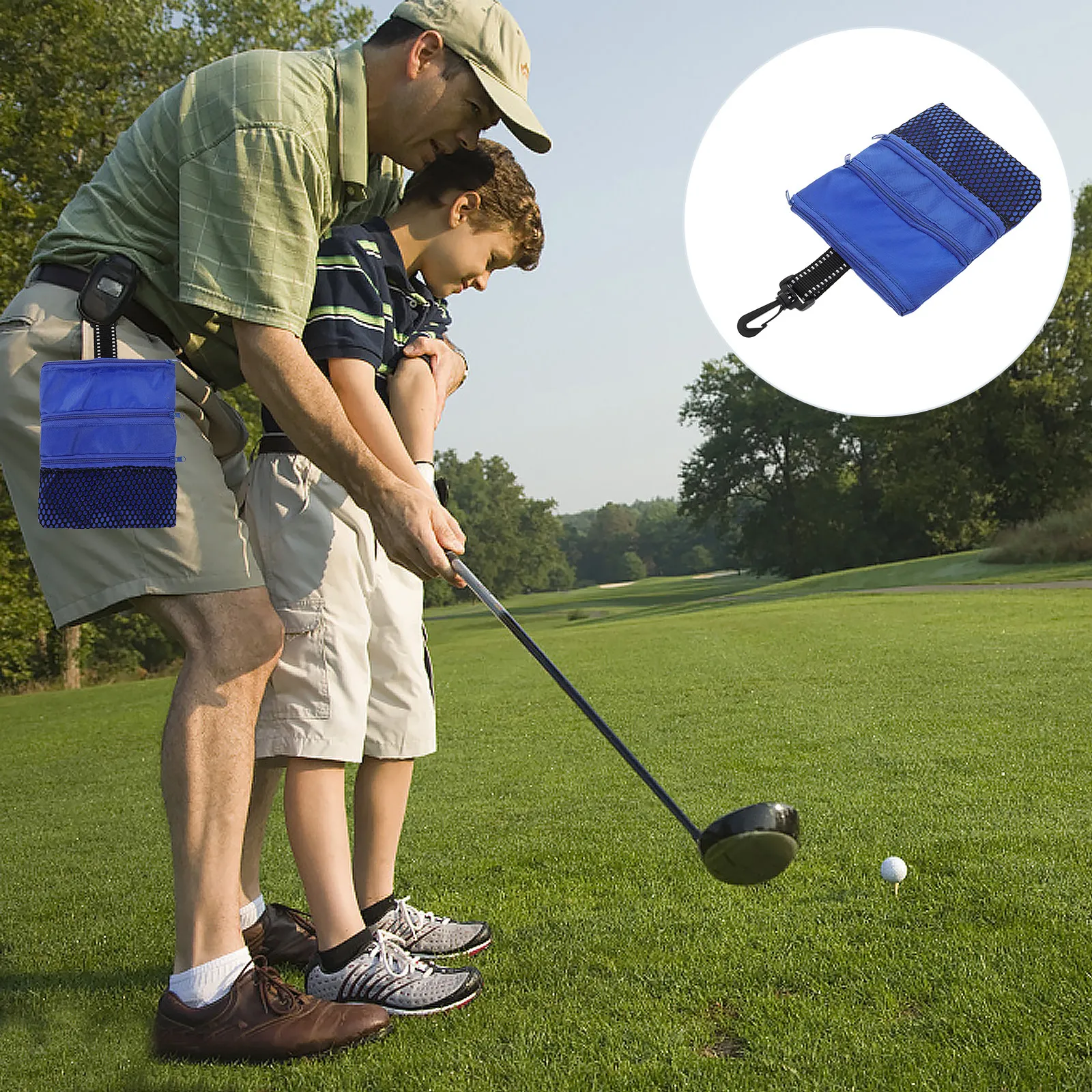 1pc Golf Tee Bag Portable Storage Pouch For Balls Accessories Lightweight Durable With Zipper Closure Mountaineering Buckle Blue