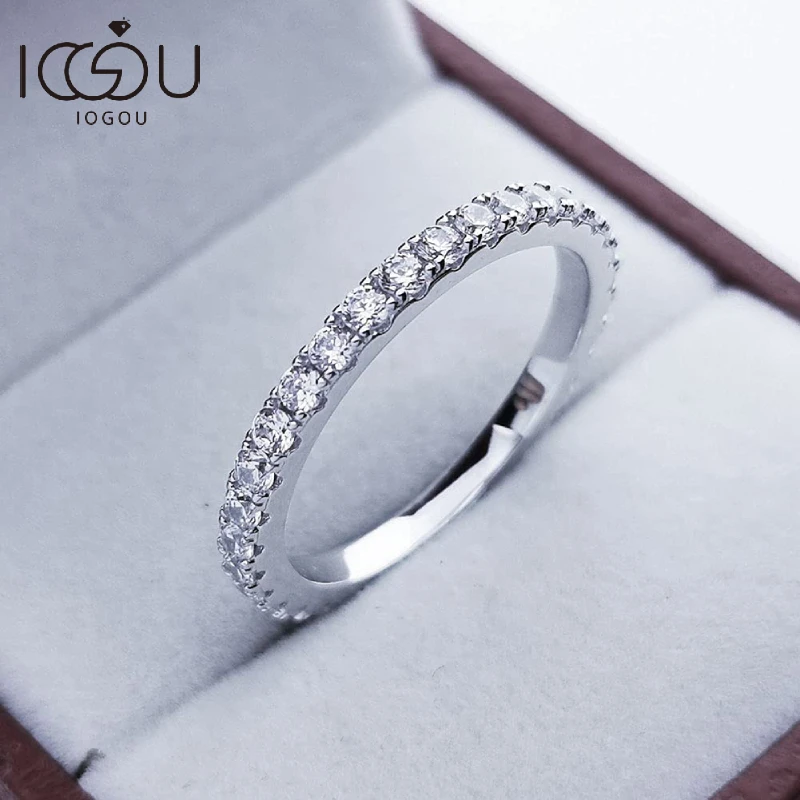 

IOGOU Fashion Full Eternity Bands 2mm D Color Moissanite Wedding Ring Original 925 Sterling Silver Women Stackable Rings Jewelry