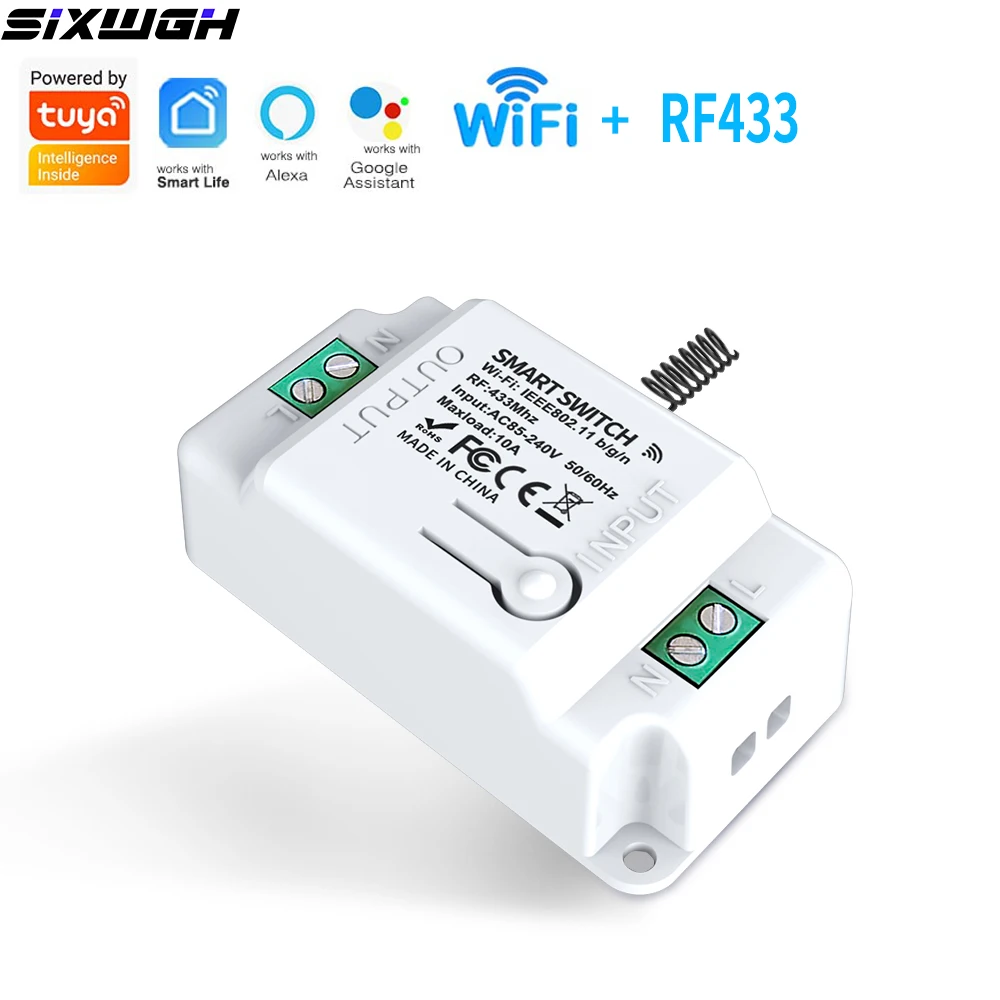WiFi Tuya Smart Switch Support RF 433MHz Remote Control, On-Off Breaker Switch Work with Smart Life App Alexa Google Home
