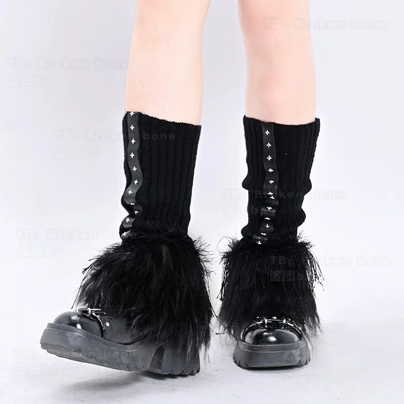 Ruibbit-Calcetines cálidos de punto para mujer, calentadores de pierna hechos a mano, manga hasta la rodilla, estilo japonés, Harajuku, Punk, novedad
