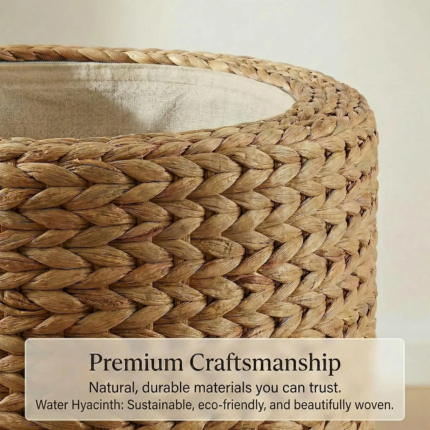 Round Wicker Storage Ottoman with Lid Handwoven Water Hyacinth Extra Seating Blanket Organizer Home Organization, Customized