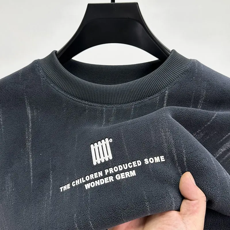 

Флисовые мужские толстовки, теплые повседневные утолщенные толстовки с вышивкой, свободный крой, модный свитшот с круглым вырезом и принтом