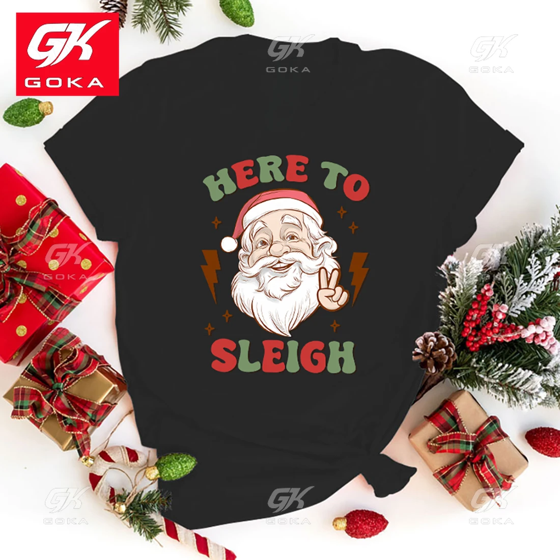 Christmas Here To Sleigh Cotton T Shirt Men Women Fashion Clothing Harajuku T Shirts Cool Hip Hop Short Sleeve Tops Unisex Tees