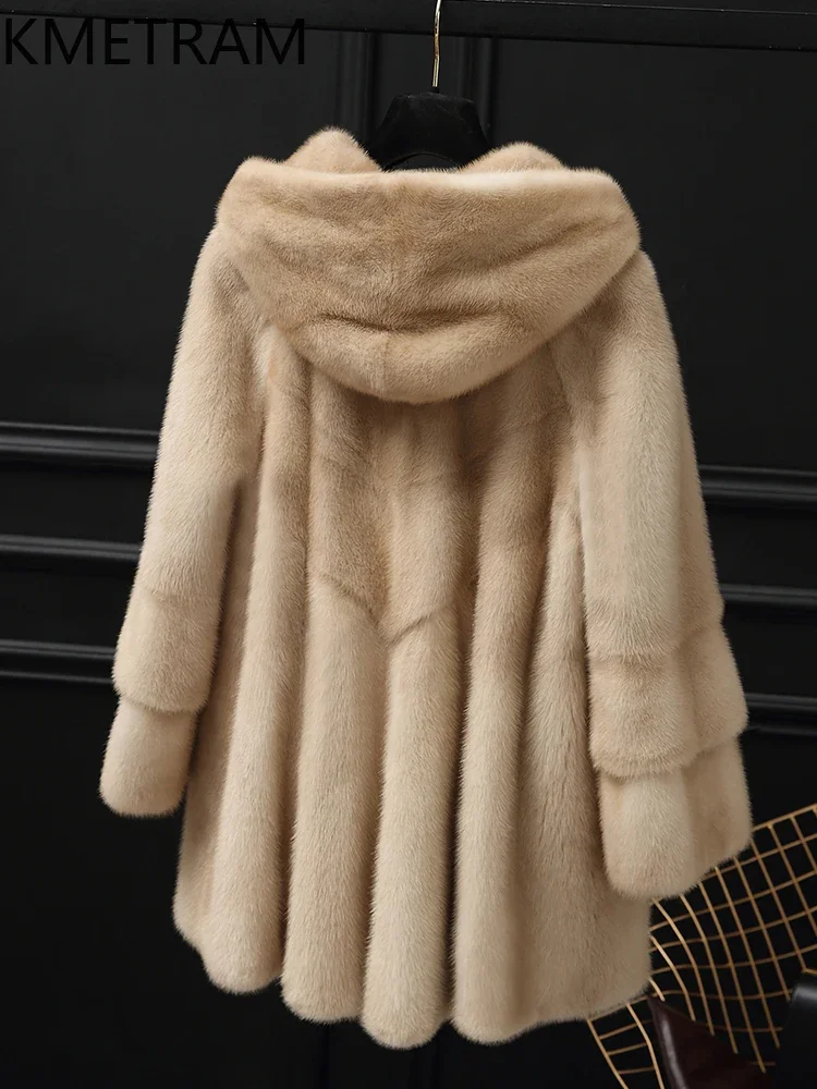 Real Mink Fur Coat Women with Hood Luxury Mid Length Fur Jacket for Woman Winter New in Coats Womans Clothing 2025 шуба женская