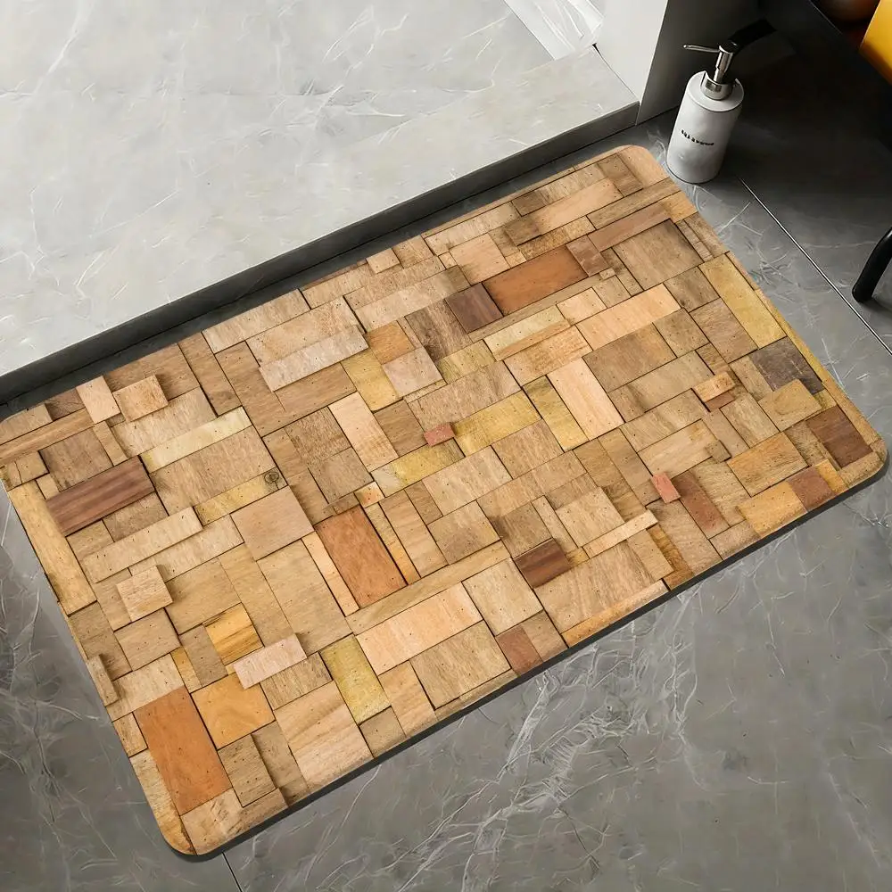 Natürliche Textur, Holzbodenmatte, Flanellteppiche, weiche Winterwärme, Bodenmatte, verdickt, rutschfest, für Wohnzimmer, Zuhause, Fußmatte