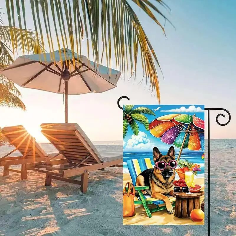 Beach German Shepherd Garden Flag 12x18 Double Sided | Small Burlap Seasonal Farmhouse Dog Garden Flags Summer Decorations O uui