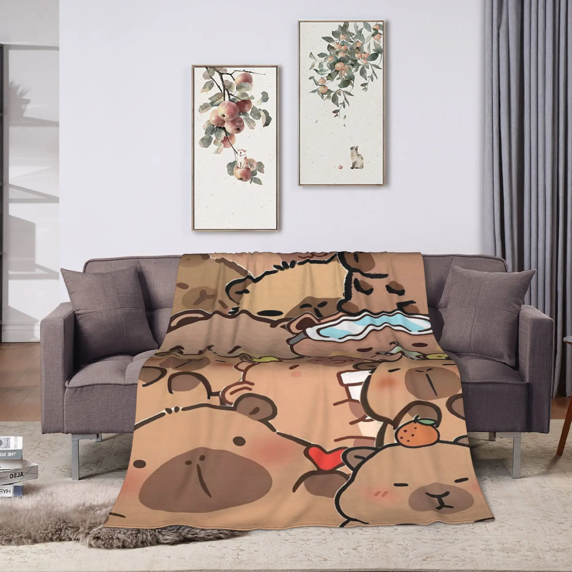 Capybara Clear Sky Cute Warm Soft Blanket  Picnic Plush Throw Blanket Novelty Outdoor Flannel Bedspread Sofa Bed Cover