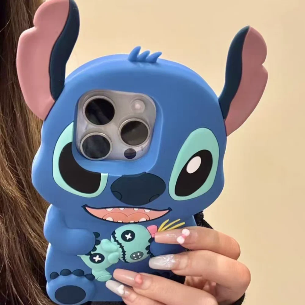 Disney capa de telefone grande ponto orelha lilo para iphone ar 16 plus 17 15 14 13 11 12 pro max 17 pro 16e 3d dos desenhos animados capa de silicone macio