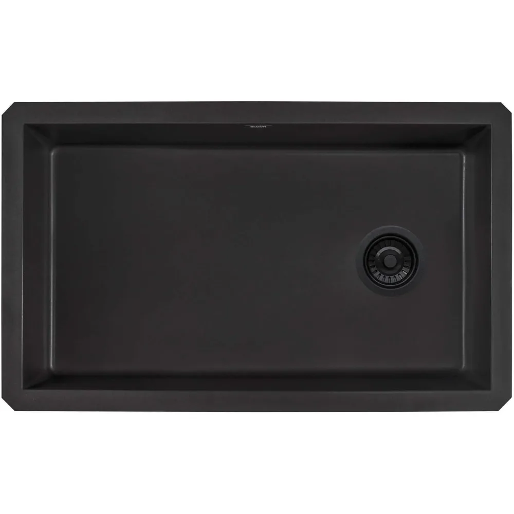 32 x 19 inch Undermount Granite Composite Single Bowl Kitchen Sink - Midnight Black