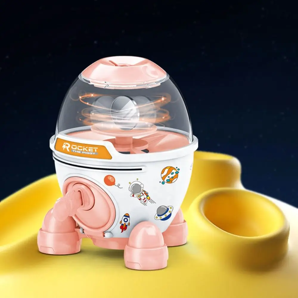 Cute Large Capacity Rocket Piggy Bank Rocket Shape Safe Rotating Rocket Ornamen DIY Sticker Children Toy Boxes Kids Toy