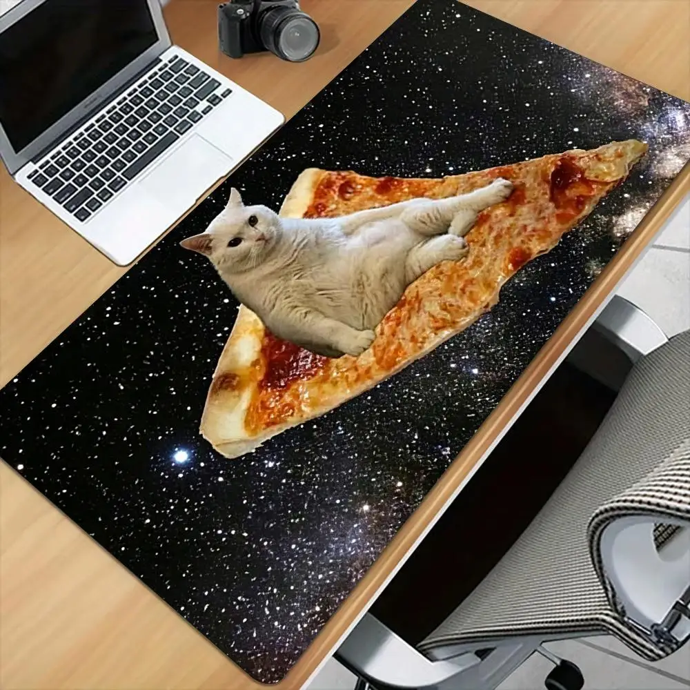 Delicious pizza and cat Mouse Pad Desk Mat with Stitched Edge XXL Mousepads Rubber Anti-slip Gamer Keyboard Rug Gaming Mats