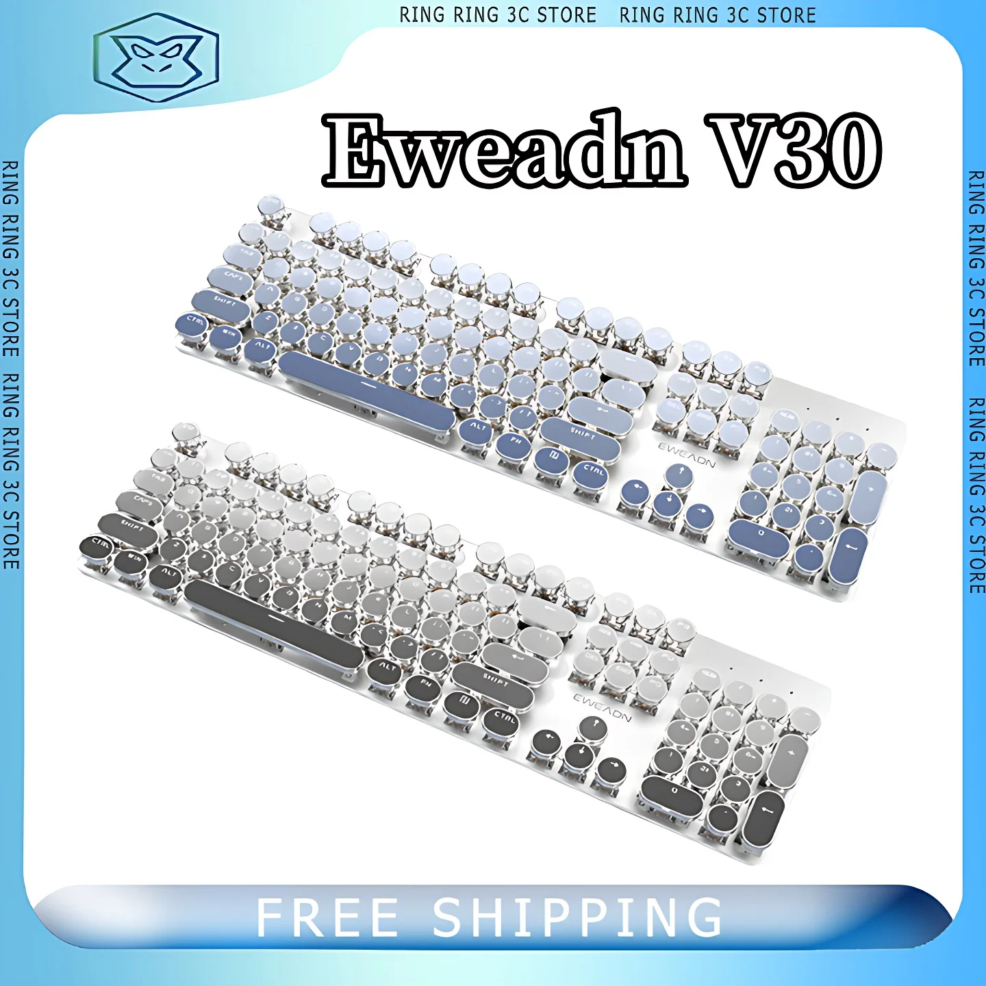 

Eweadn V30 Mechanical Keyboard Rgb Light Full Key No Impact Retro Round Key Keyboard 3mode 2.4g Wireless Bluetooth Keyboard Gift