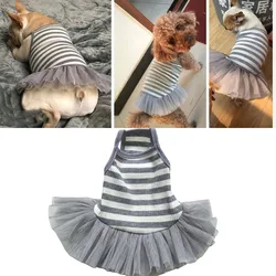 Sweet Cat Dog Dress Summer Strips/Print Tulle Skirt Pet Dog Clothes For Small Dogs Yorkshire Terrier Puppy Kitten Sling Dresses