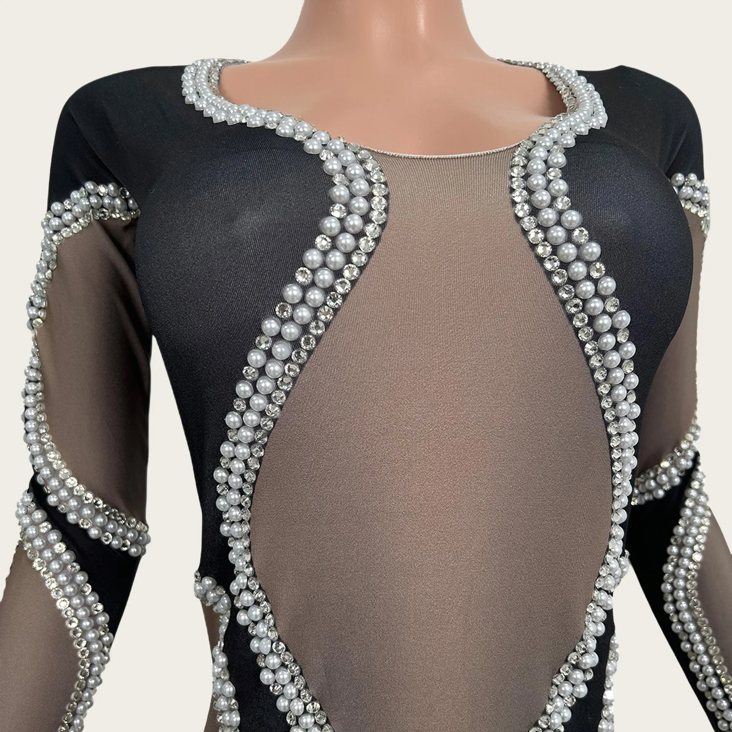 Suidao المرأة سباركلي الراين اللؤلؤ دنة ضيقة بذلة مثير فتاة الإستعراض أداء ارتداء ليلة حفلة أزعج المرحلة ارتداء