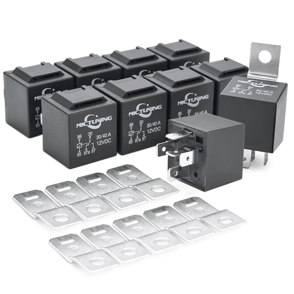 MICTUNING DC 12V 30/40 Amp 5pin Black SPDT Relay - LED Light Bar Replacement Relays 10 Pack 40A Switching Capability Relays Kit