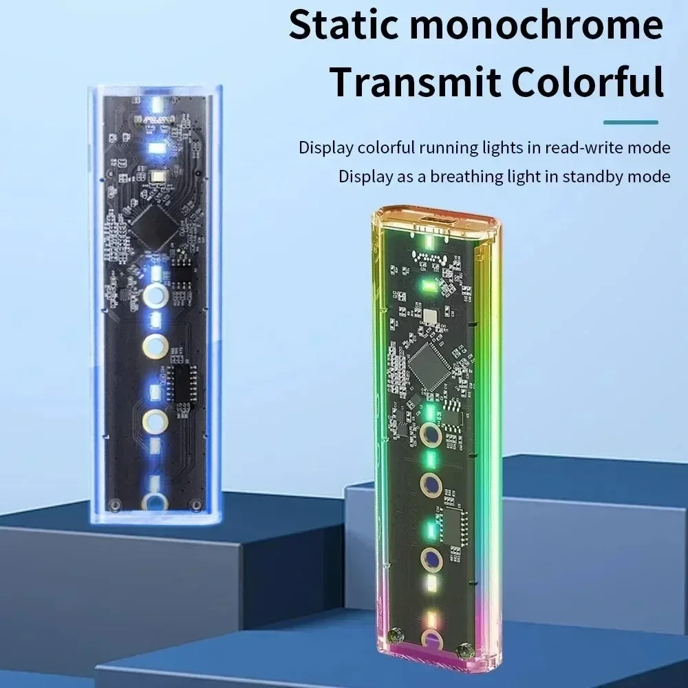 RGB M2 NVMe PCIE SSD Case M.2 NGFF SATA SSD Enclosure 10Gbps M.2 to USB Transparent Hard Drive Enclosure for M Key M&B Key SSD