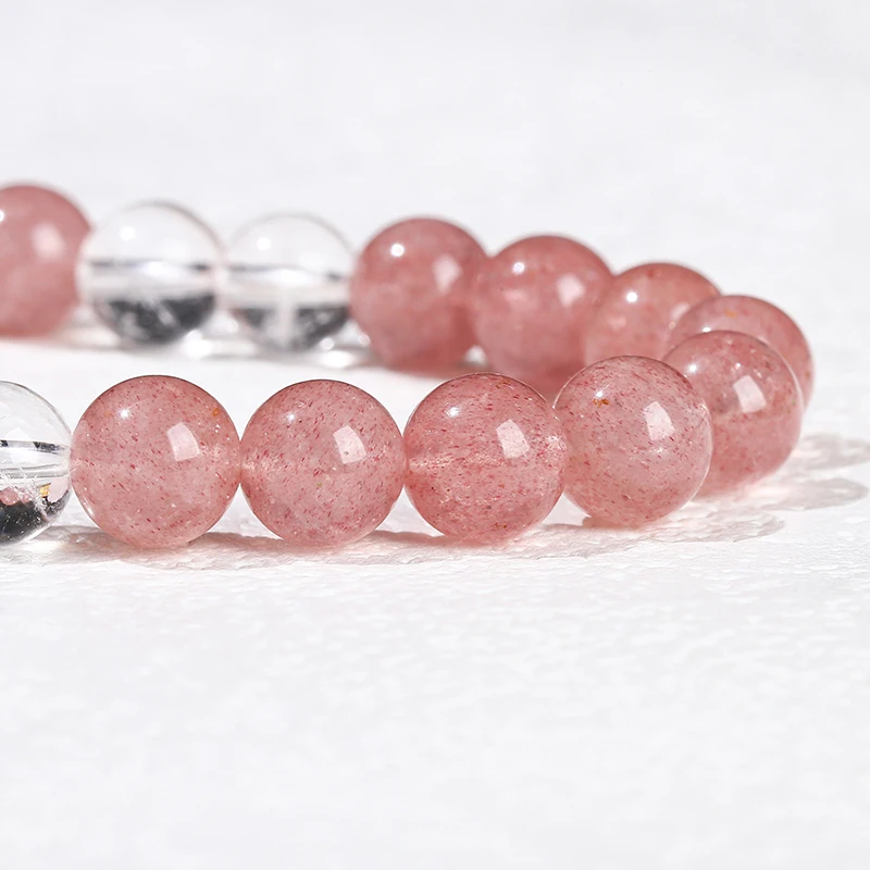 Natural Stone Strawberry Quartz Healing Bracelets Women New Design Pink Quartz Carved Nine-Tailed Fox Crystal Energy Bracelets