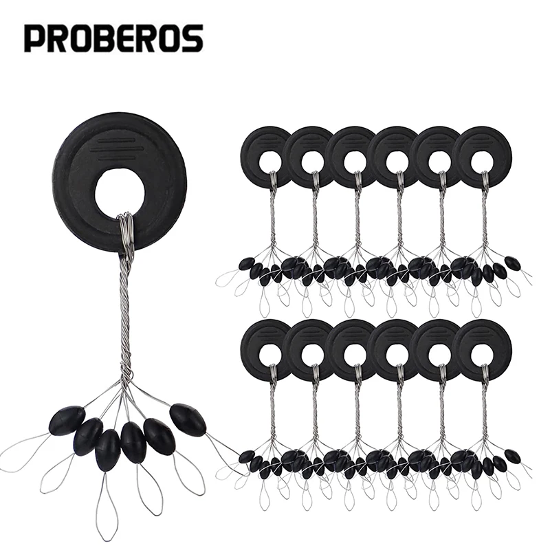 PRO BEROS 60Pcs 10Set 검은 고무 공간 콩 타원형 스토퍼 낚시 Bobber Float 메기 Flotador 낚시 플로트 Folat 라인 중지
