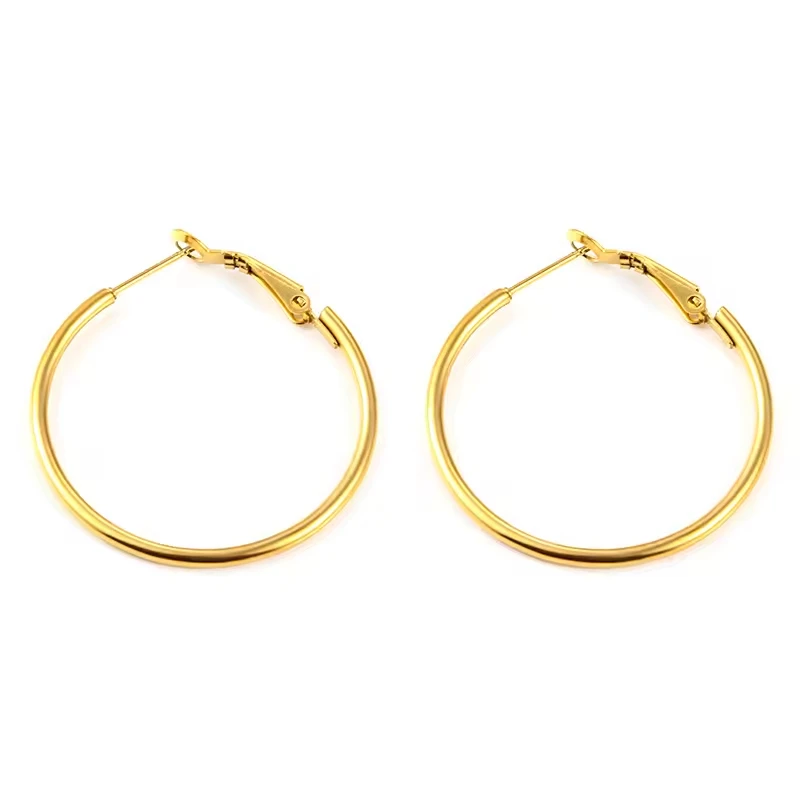 Fashion Jewelry Earrings 18K Gold Stainless Steel 30/40/50/60MM Smooth Plain Circle Hoop Earrings for Women