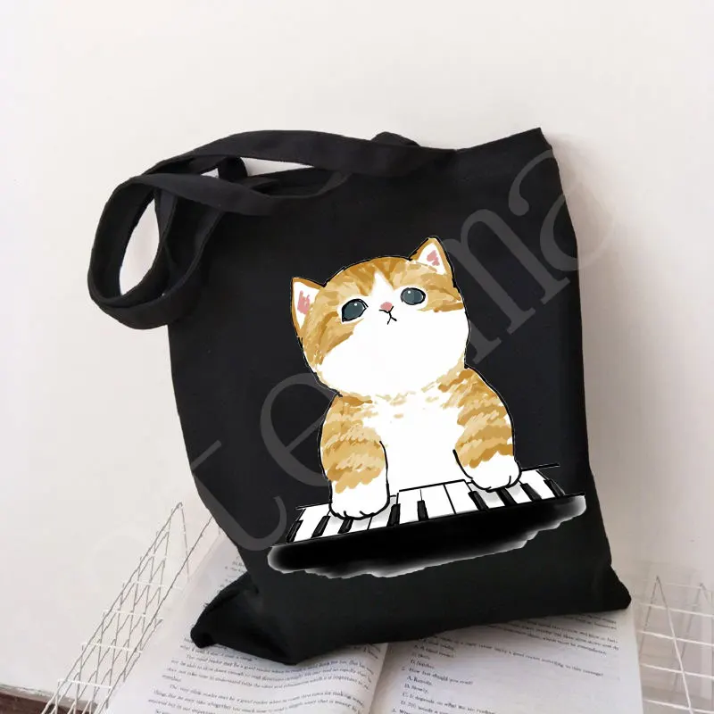 Túi Tote Thời Trang Túi Xách Tay Áo Cô Gái Đeo Vai Cho Bé Gái Túi Shopper Kawaii Mèo Động Vật Dễ Thương Túi Túi Vải túi