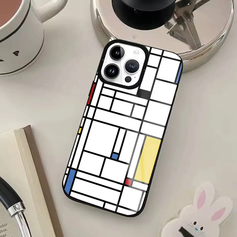 Custodia per telefono con motivo artistico astratto P-Piet M-Mondrian per iPhone17,16,15,14,13,12,11 Plus,Pro Max per ricarica wireless Magsafe