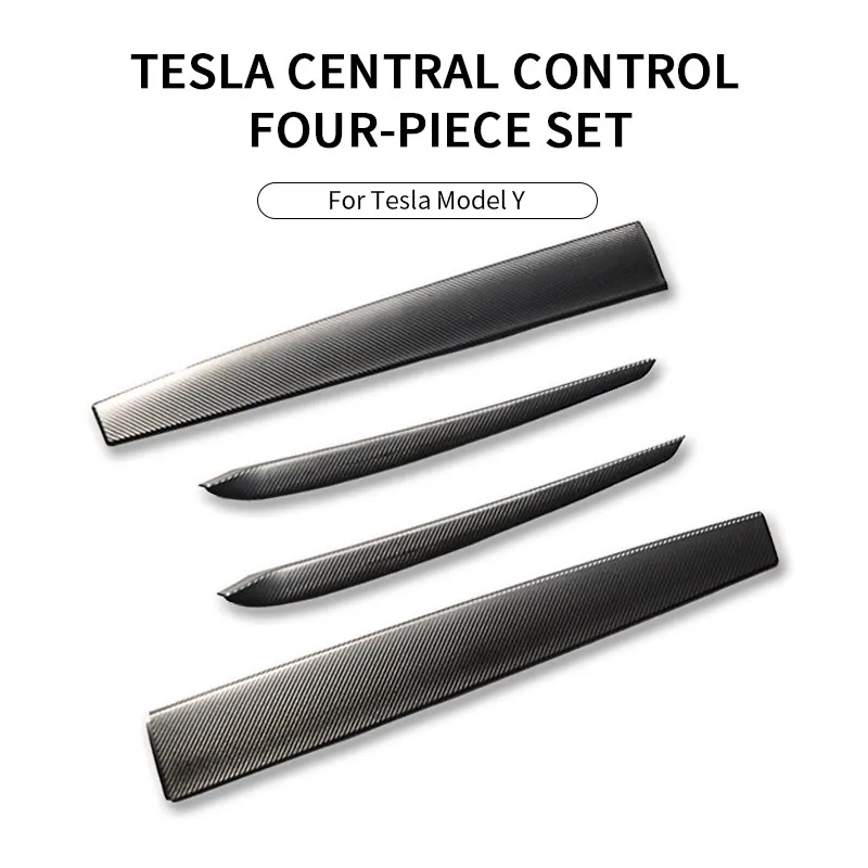 4PCS ABS Matte Carbon Fiber Pattern ABS Dashboard Cover For Tesla Model Y 2023 2024 Door Trim Wrap Front Door Panel Trim Kit