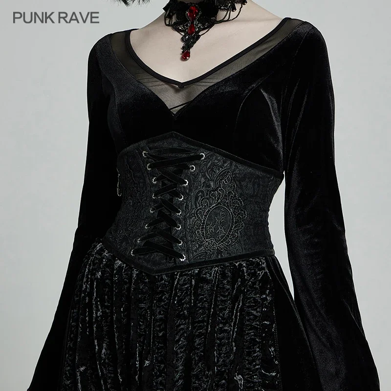 PUNK RAVE Women's Gothic Gorgeous Court Vintage Corset Party Prom Gown Black Girdle Accessories Rope Design Adjustmentable