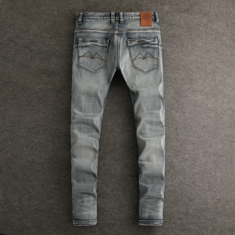 

Street Designer Fashion Men Jeans High Quality Retro Washed Blue Embroidery Patched Ripped Jeans Men Y2K Vintage Denim Pants