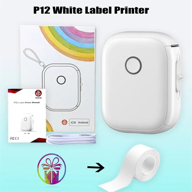 P12 Wireless Bluetooth Continuous Label Printer 1200mAh Lithium Battery Hand-held and Versatile for Multi - scenario Application