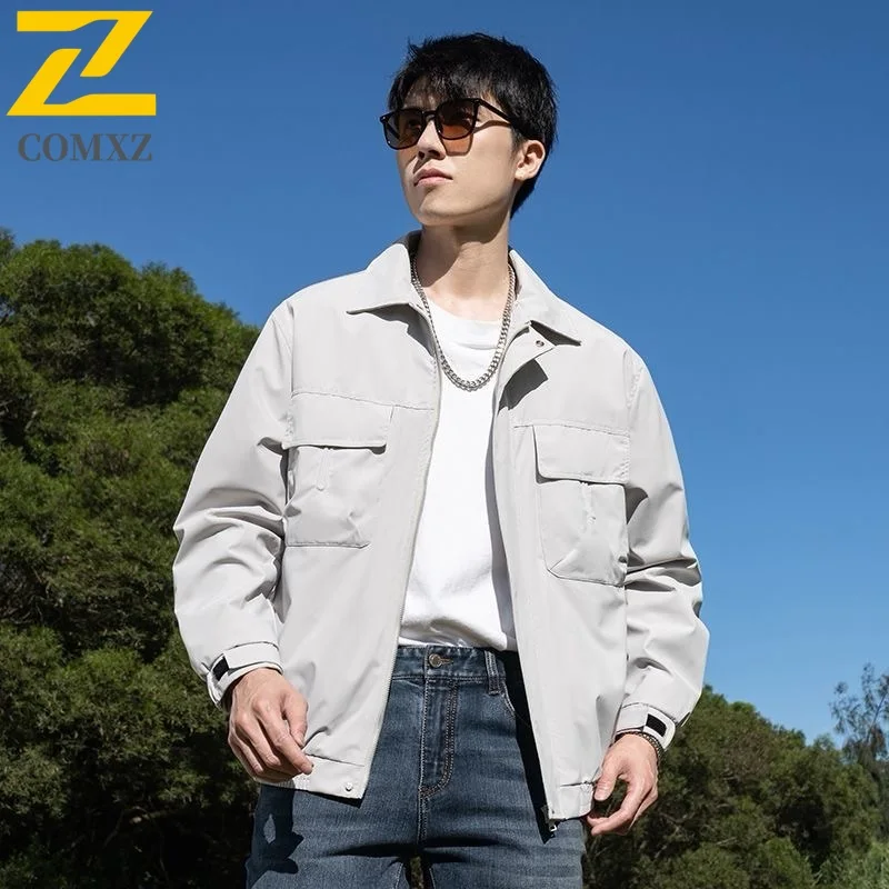 

COMXZ Comfortable Chaqueta Solid Color Multi Pocket Casual Gym Running Varsity Jacket Lightweight Camping Coat Men'S Clothing