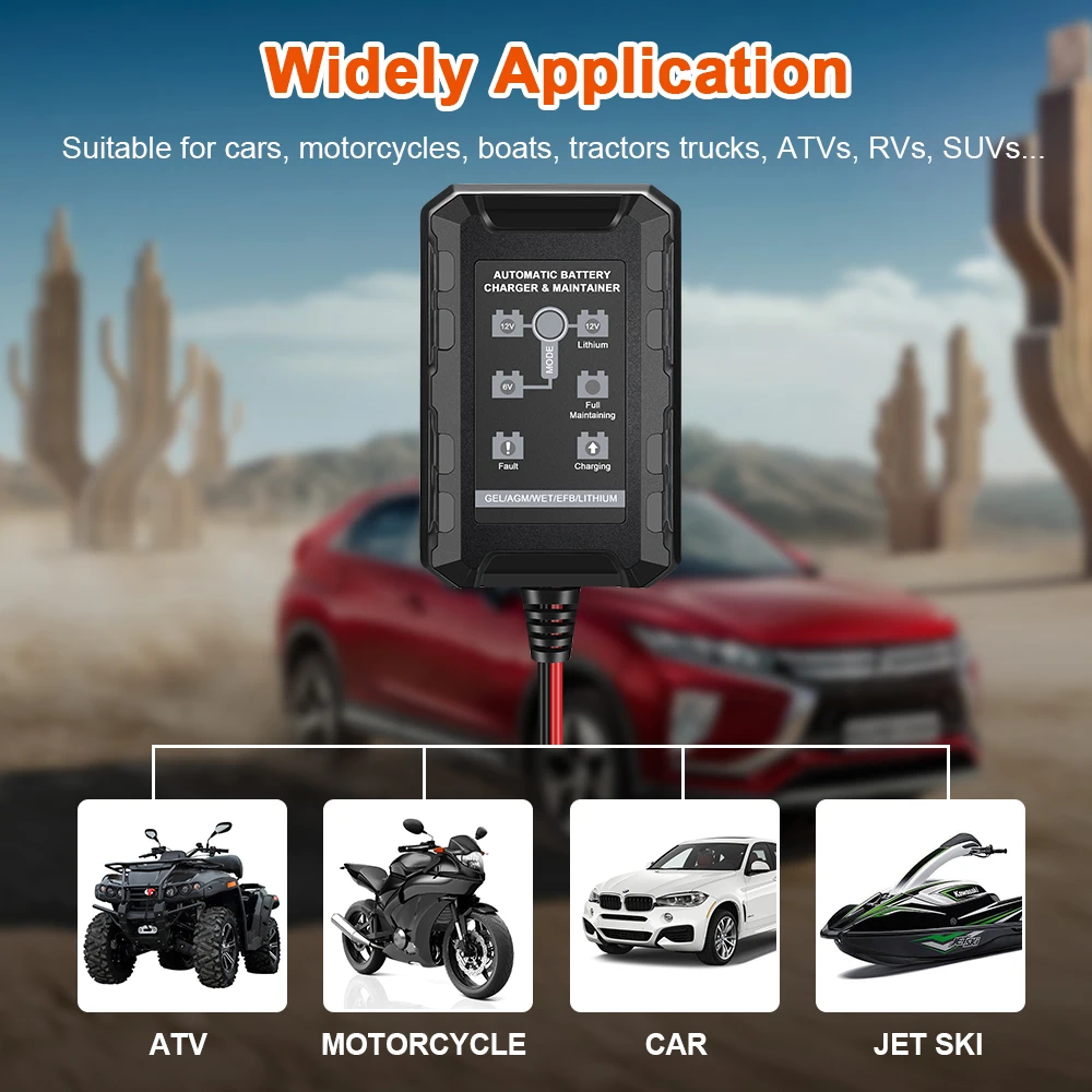 Gadpow 12V Lithium Battery Lifepo4 Battery Charger For Moto ATV Lead-Acid Battery Charger Smart Car Battery Repair Detection