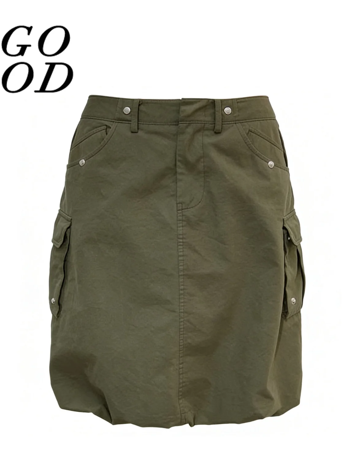 

High Waist A-Line Skirt Workwear Green Washed Pocket Detail Women's Fashion Spring Summer Casual Skirts
