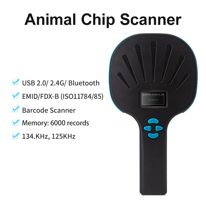 134.2KHz RFID EMID FDX-B Animal Tag Reader 6000 Records Memory 125KHz Pet Microchip Scanner for Animal