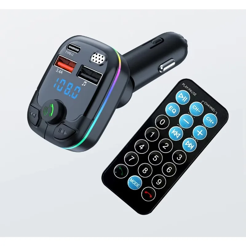Bluetooth 5.3 Car FM Transmitter MP3 Player 5V3A Car Charger Adjustable Angle With Remote Control Auto Hands‑free Call Adapter