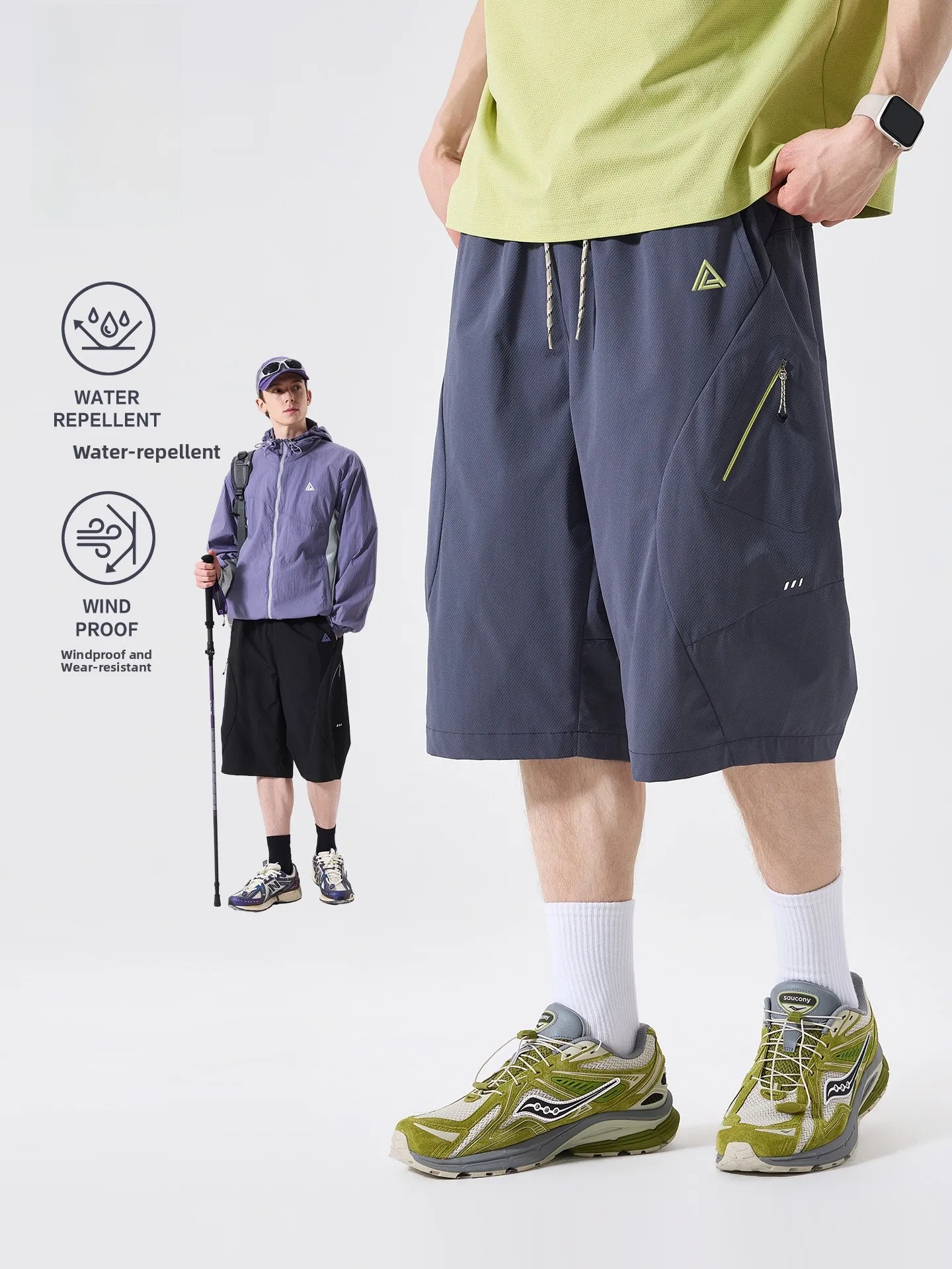 LAZY DAY Outdoor Men's Workwear Trousers Seven-Foot Zipper Loose Wear-Resistant Hiking Pants Waterproof Windproof Polyester F...