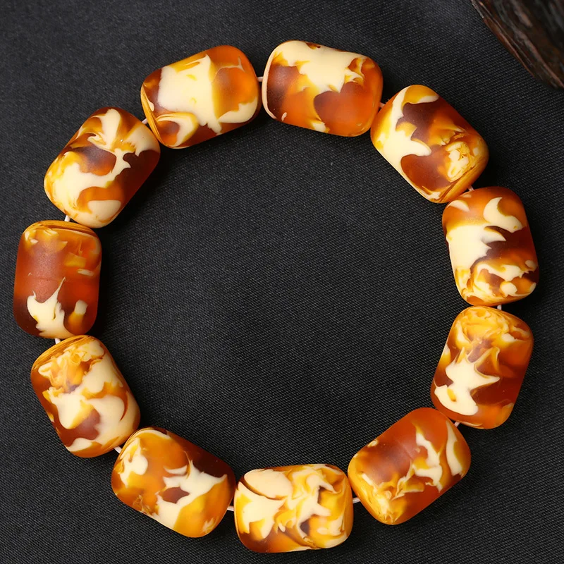 Natural Amber Bracelet Barrel Beads Bangles Men Women Healing Gemstone Fine Jewelry Genuine Old Beeswax Baltic Amber Bracelets