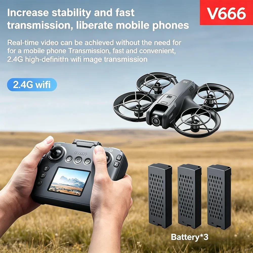 브랜드+V666 미니 드론 원클릭 이륙 8K 전문가용 카메라 5G WIFI FPV 장애물 회피 브러시리스 모터 RC 쿼드콥터 장난감