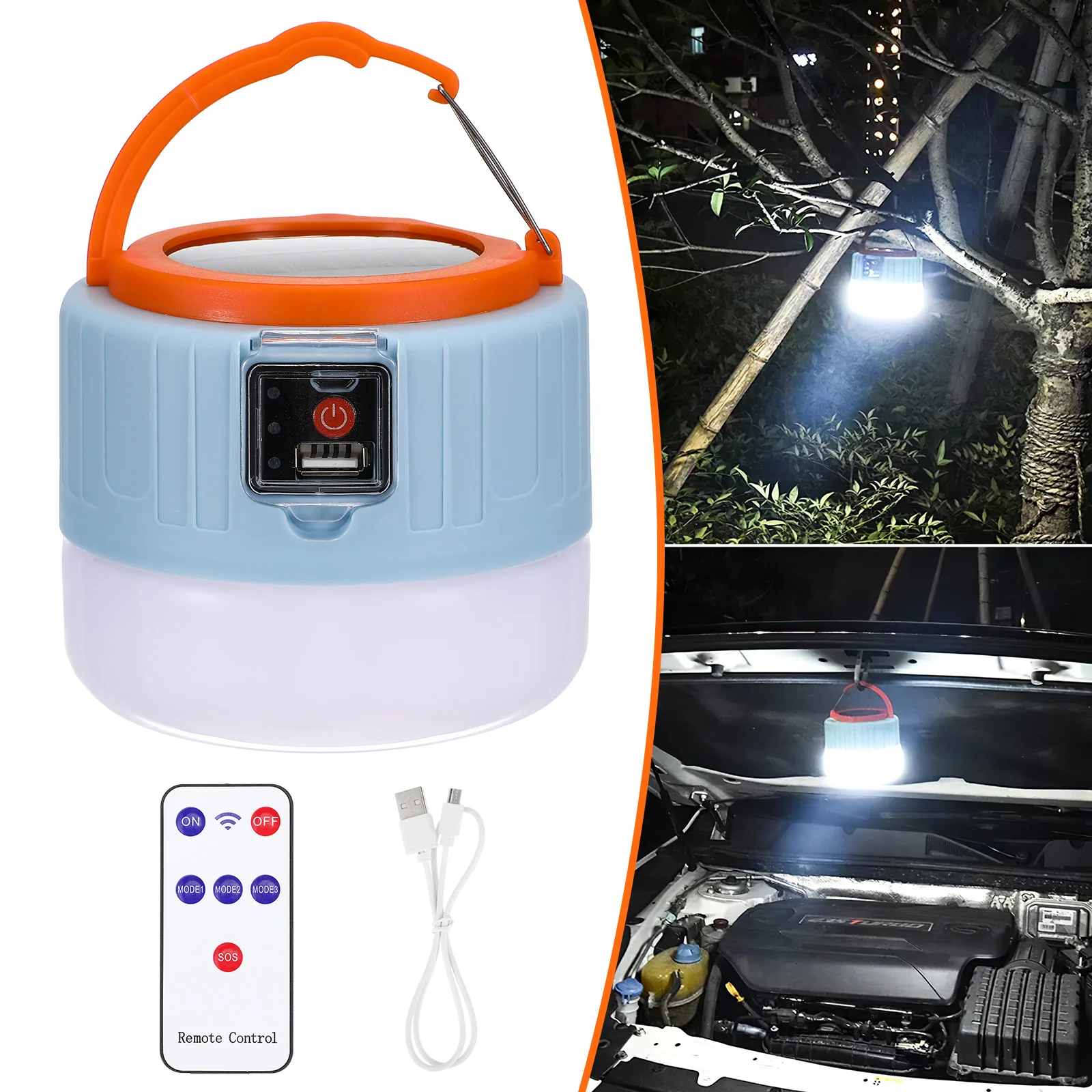 Solar Tent Light Camping Lantern Rechargeable USB Operated Emergency LED Outdoor Hook Design Three Modes Intelligent