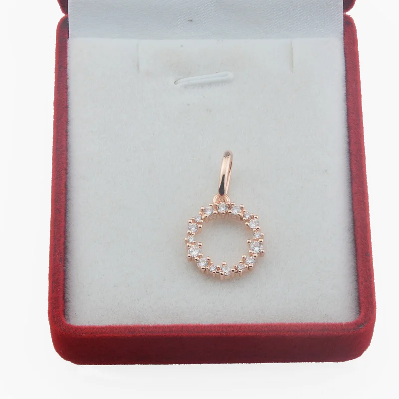 FJ Women Circle Round Shining Crystal 585 Rose Gold Color Wedding Pendant Necklace