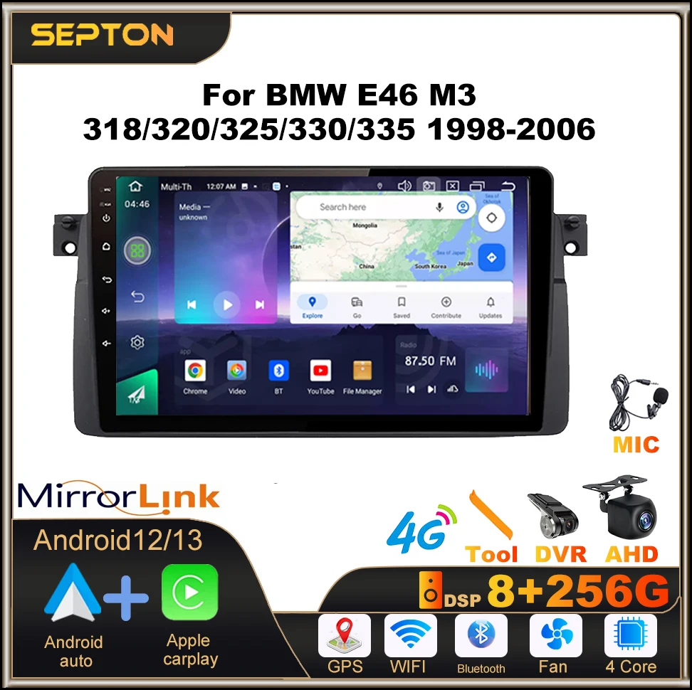 

SEPTON Car Radio Multimedia Video Player for BMW E46 M3 318/320/325/330/335 1998-2006 Wifi GPS Wireless CarPlay 4G Android Auto